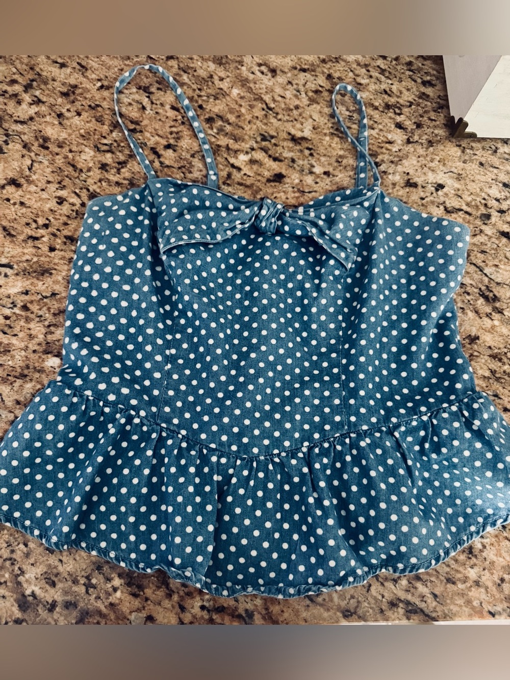 Blue Polka Dot Peplum Cami Top